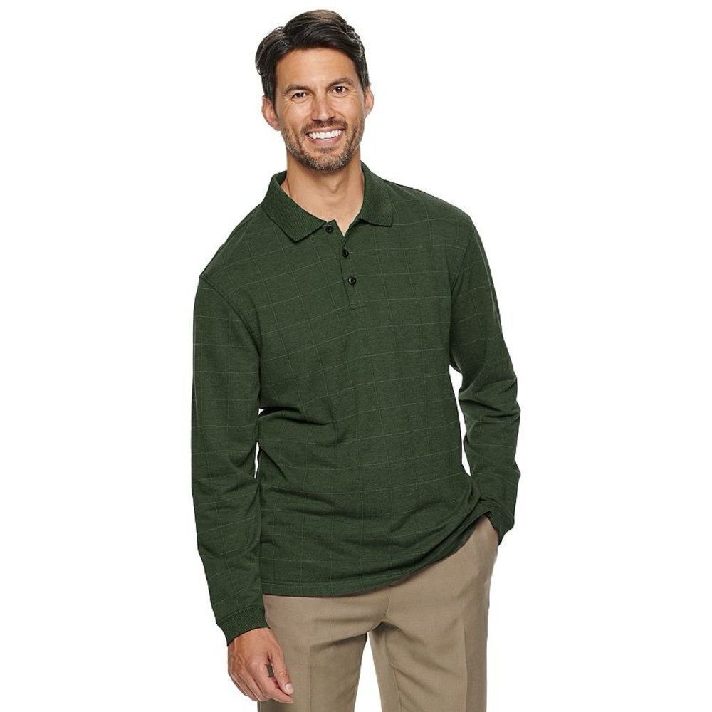 Haggar Men’s Green & White Classic Fit Windowpane Jacquard Polo (Size: Xxl)
